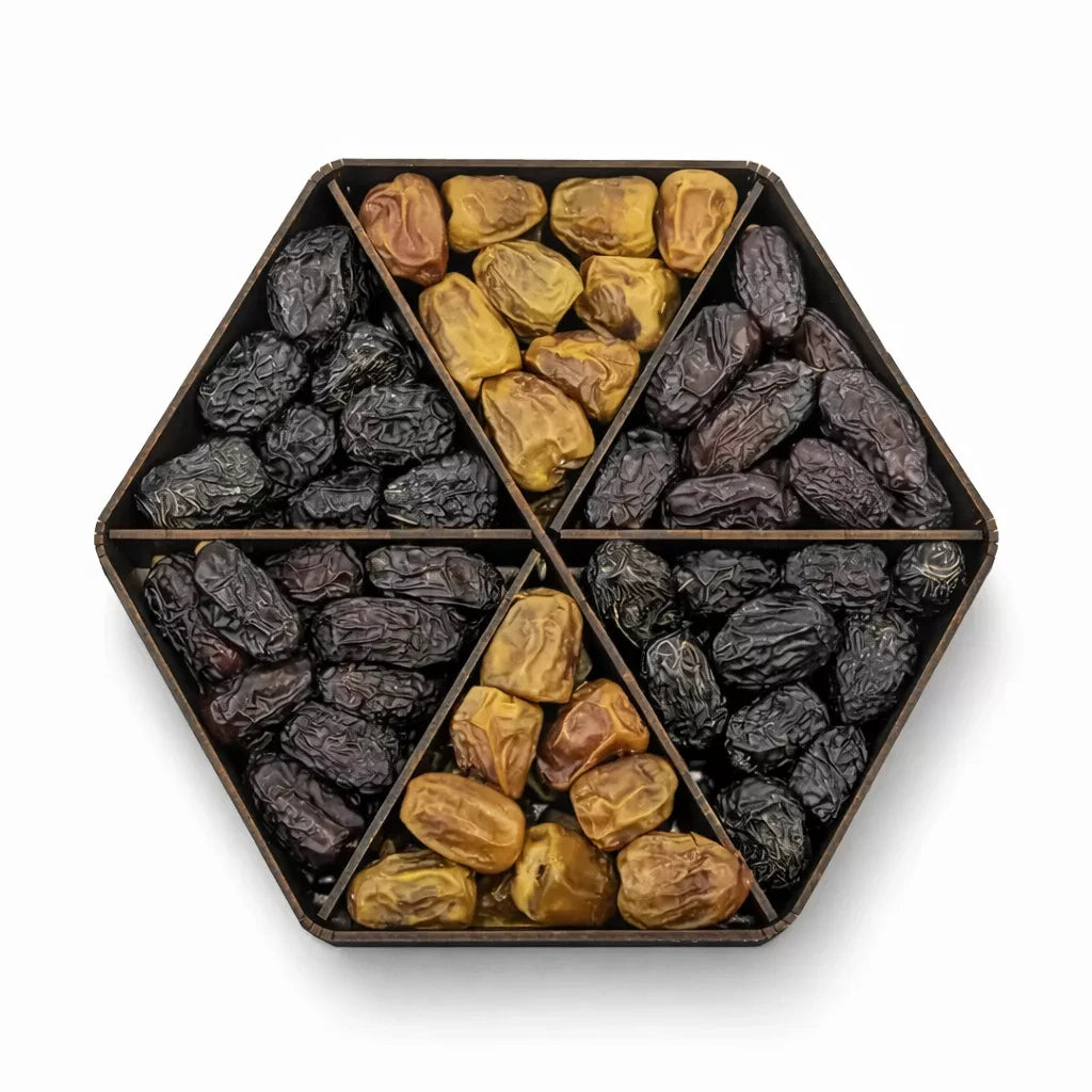 Khajoor (Dates) 6 Portion Regular Box – Dark Brown Hexagon