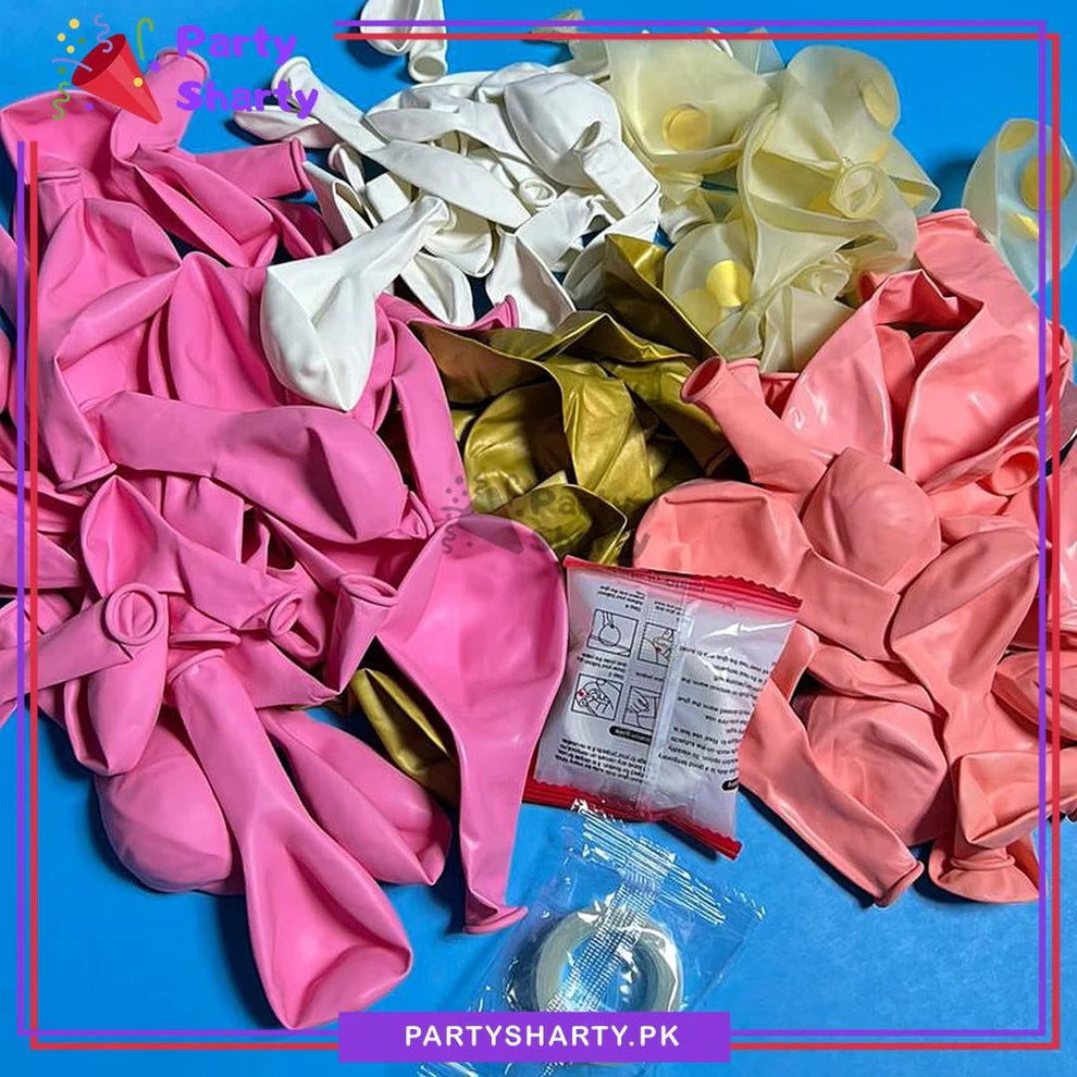 100pcs Baby Pink, Peach, White & Golden Metallic Balloons Garland Theme Set For Party Decoration