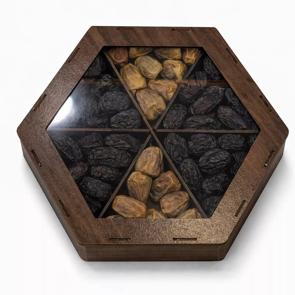 Khajoor (Dates) 6 Portion Regular Box – Dark Brown Hexagon