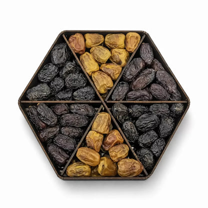 Khajoor (Dates) 6 Portion Regular Box – Dark Brown Hexagon