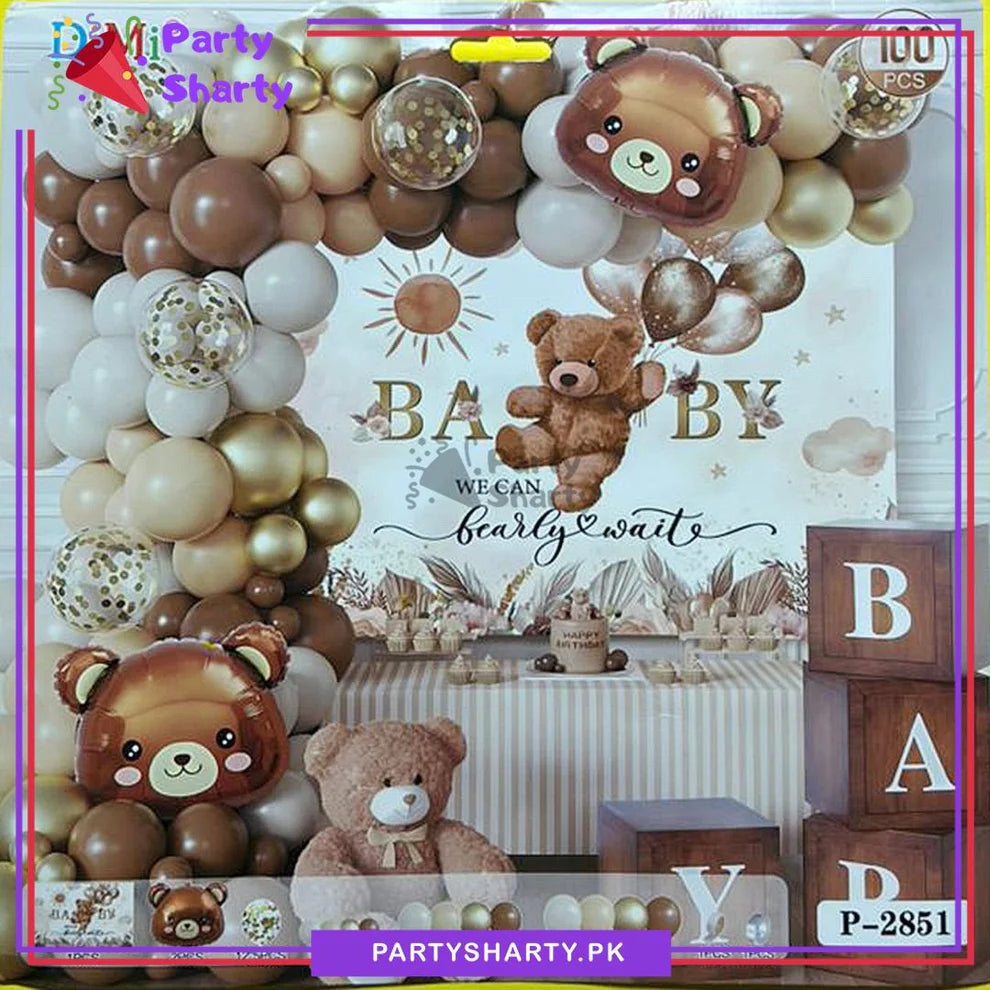 100pcs We Can Bearly Wait Teddy Bear Theme Balloons Set For Party Decoration & Celebration