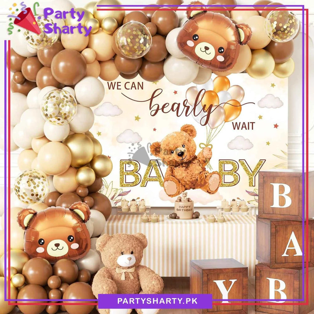 100pcs We Can Bearly Wait Teddy Bear Theme Balloons Set For Party Decoration & Celebration
