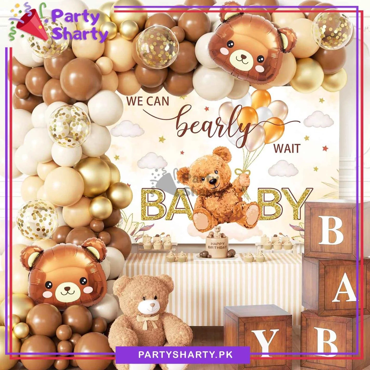 100pcs We Can Bearly Wait Teddy Bear Theme Balloons Set For Party Decoration & Celebration