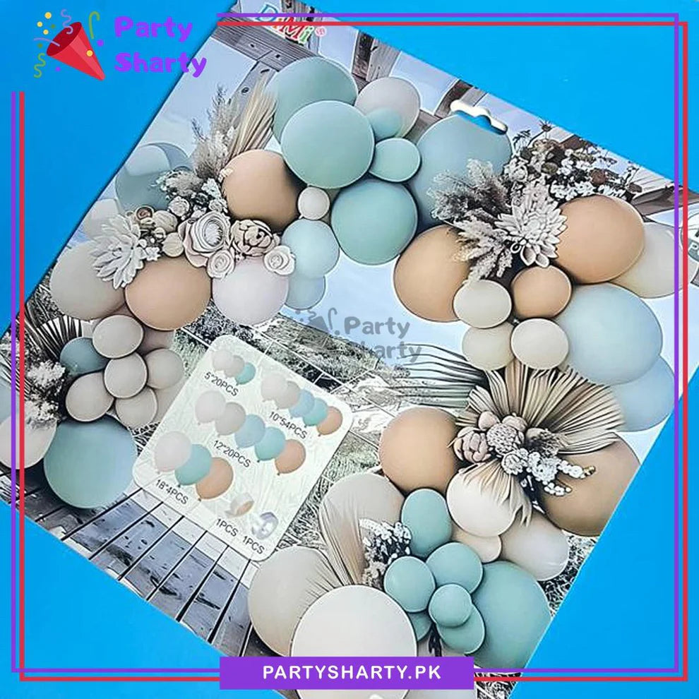 100pcs Apricot, Sand White, Sea Green, White & Baby Blue Latex Balloons Garland Set For Party Decoration