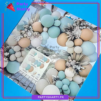 100pcs Apricot, Sand White, Sea Green, White & Baby Blue Latex Balloons Garland Set For Party Decoration