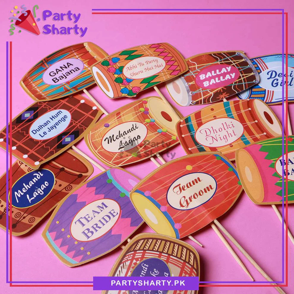 Mixed Design Dholki Theme Cup Cake / Mithai Topper For Dholki Theme Party and Decoration