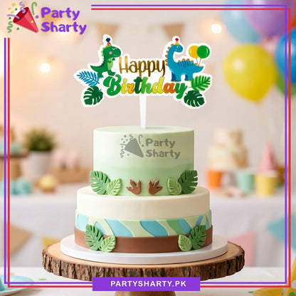 Little Dinosaur Theme Happy Birthday Acrylic Cake Topper For Theme Decoration & Celebration