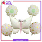 5pcs Matte White Butterfly Foil Balloons Set For Butterfly Theme Birthday Decoration