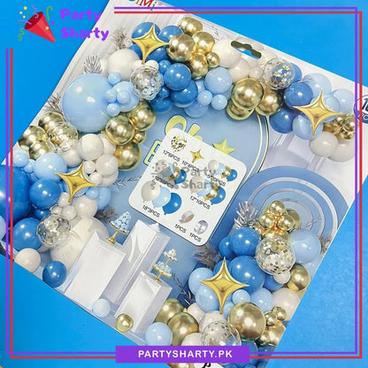 100pcs Lake Blue, Sand White, Sky Blue & Golden Metallic Balloons Garland Theme Set For Party Decoration