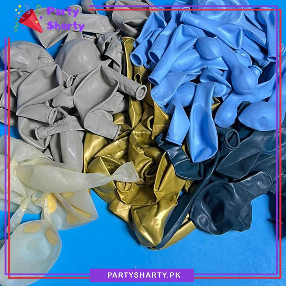 100pcs Lake Blue, Sand White, Sky Blue & Golden Metallic Balloons Garland Theme Set For Party Decoration