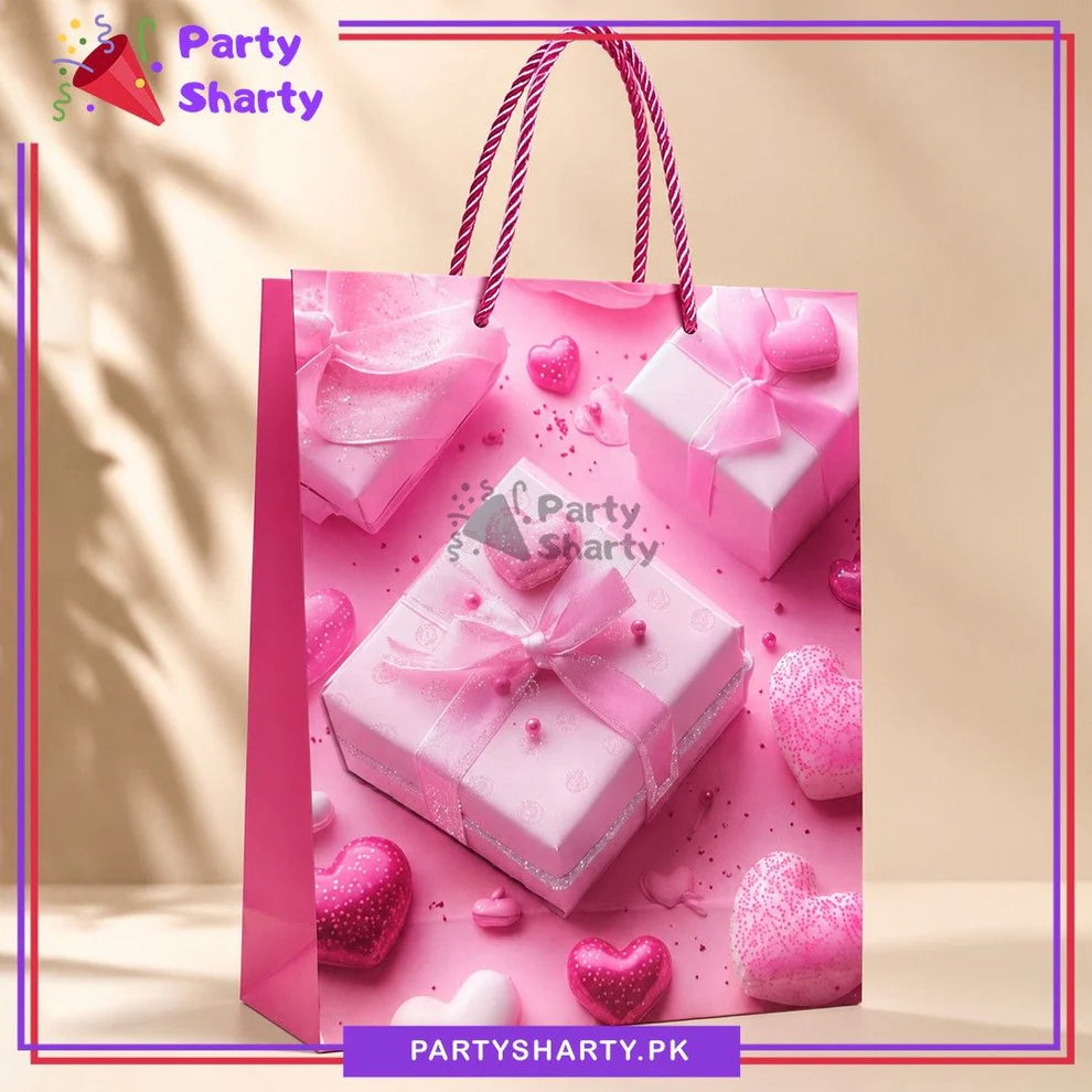 3D Pink Gift Box with Ribbon Printed Gift Bag For Birthday & Anniversary Gifts