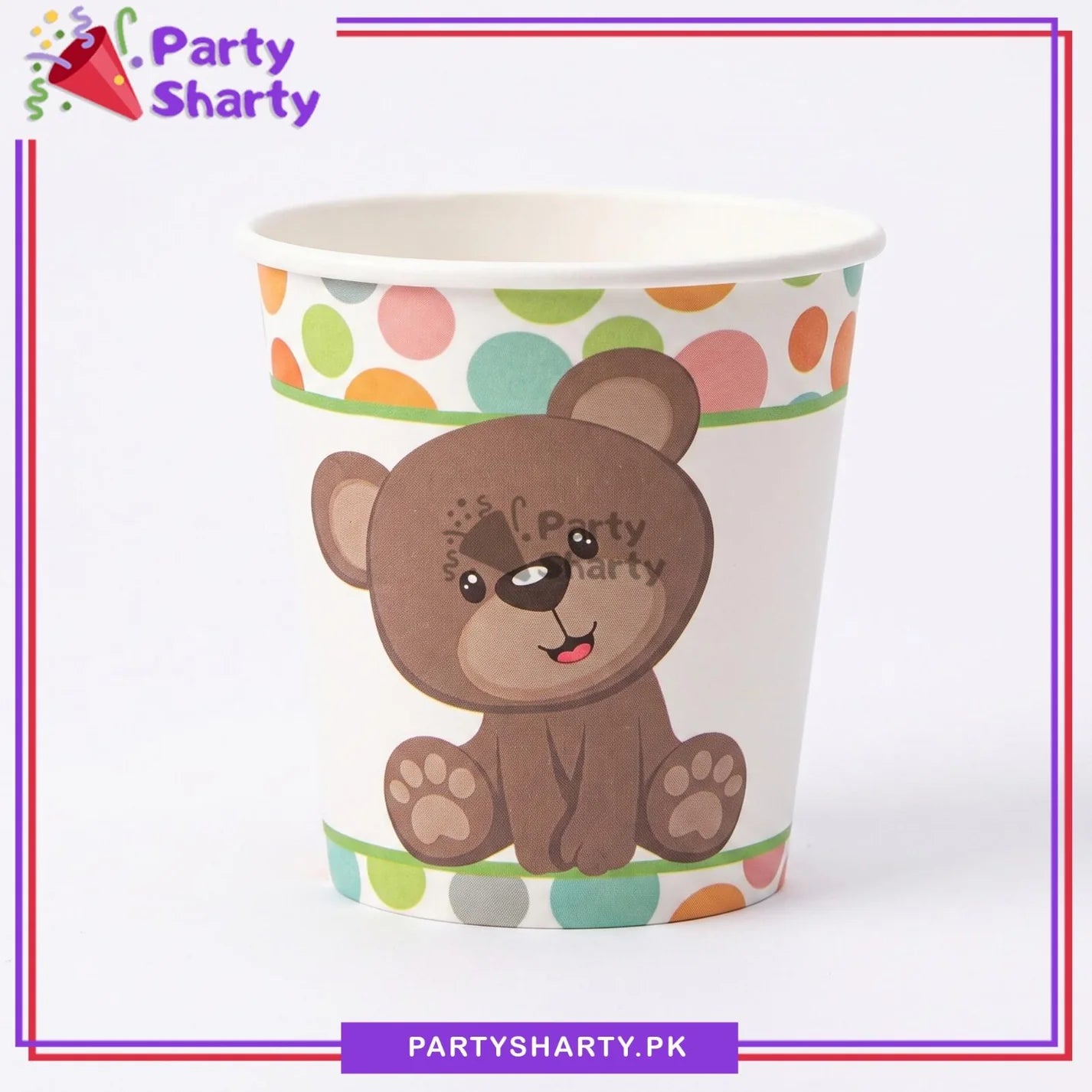 D-2 Teddy Bear Theme Paper Cups Pack of 10 For Themed Based Decorations
